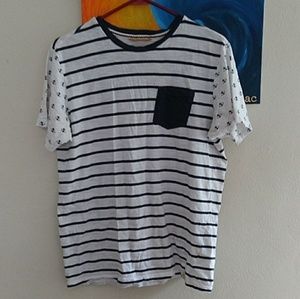 Striped shirt with anchor sleeves.